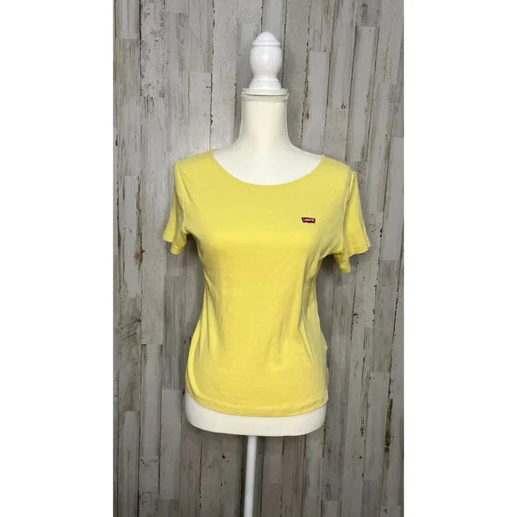 Levi's Women's Size Large Perfect Tee Lemon Yellow Short Sleeve Crewneck Shirt - Picture 2 of 6